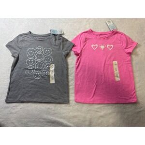 Cat Jack Kids Girls Short Sleeve T Shirt Set 2 Smiley Face Hearts Size S 6 7